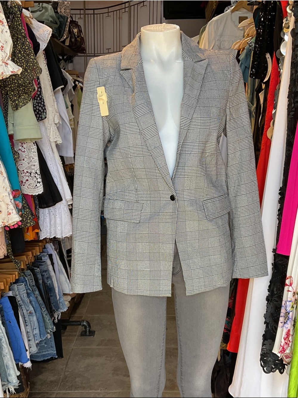 Elan Black and White Glen Plaid Blazer